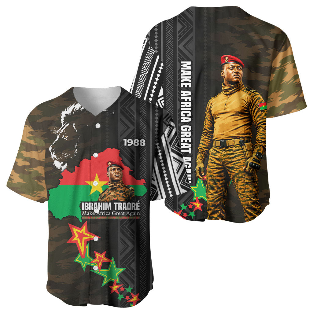 Ibrahim Traore Burkina Faso Make Africa Great Again Baseball Jersey West African Patriotic Military Tribal Patterns