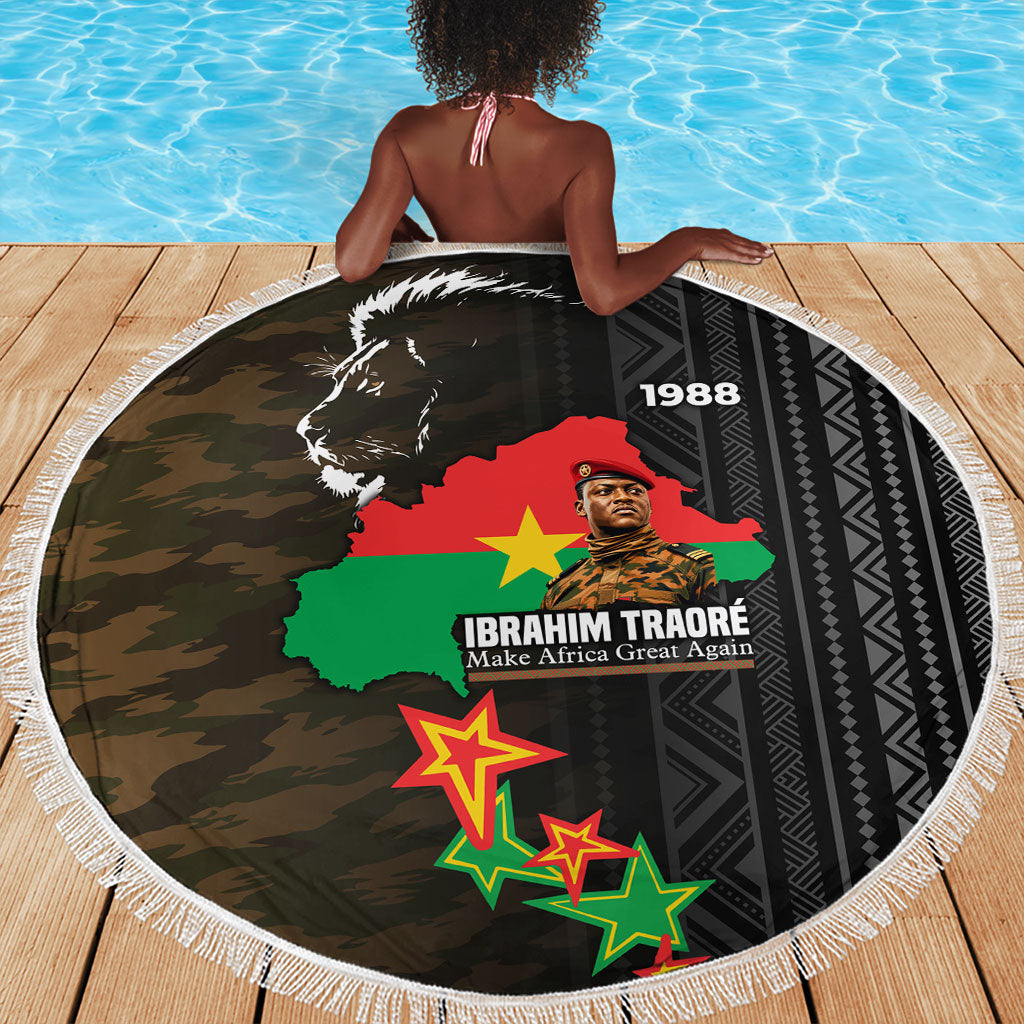 Ibrahim Traore Burkina Faso Make Africa Great Again Beach Blanket West African Patriotic Military Tribal Patterns