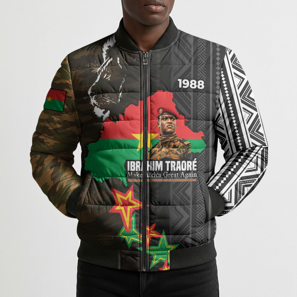 Ibrahim Traore Burkina Faso Make Africa Great Again Bomber Puffer Jacket West African Patriotic Military Tribal Patterns