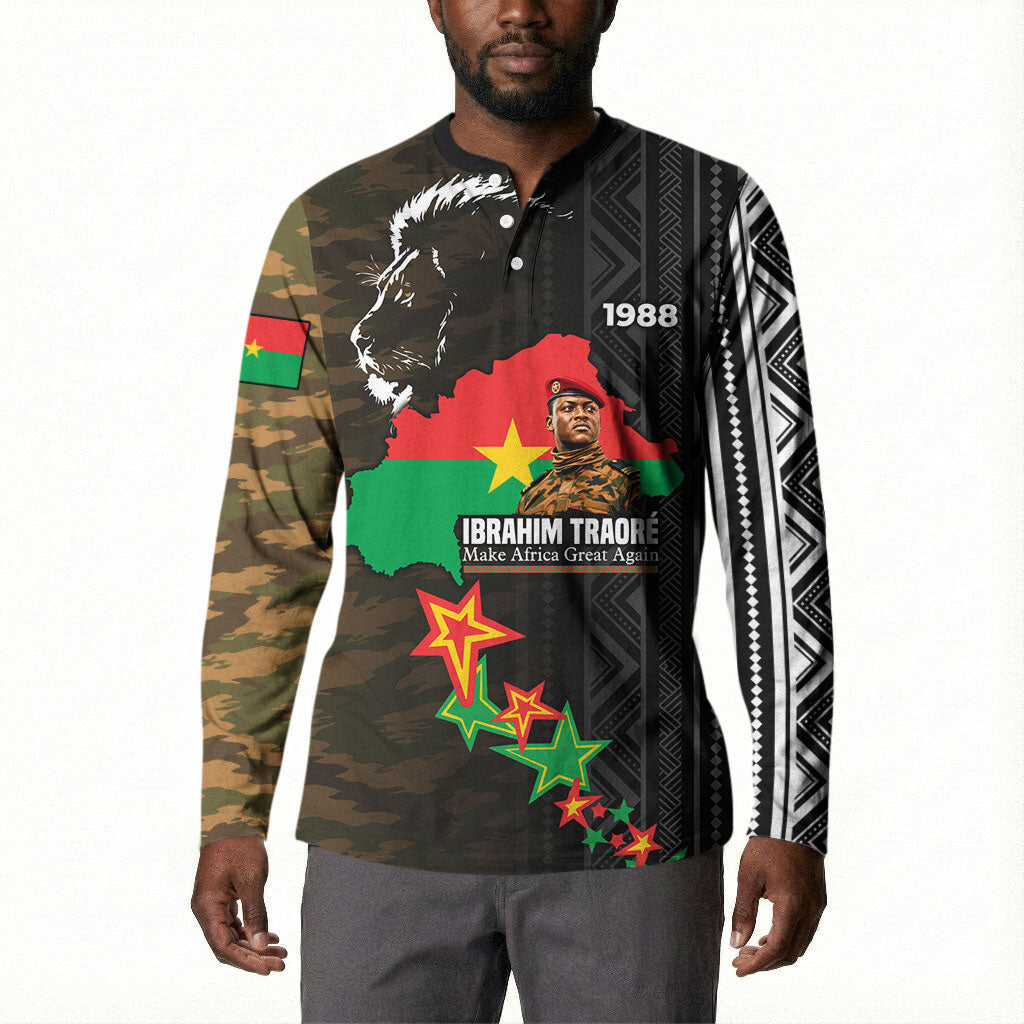 Ibrahim Traore Burkina Faso Make Africa Great Again Button Sweatshirt West African Patriotic Military Tribal Patterns