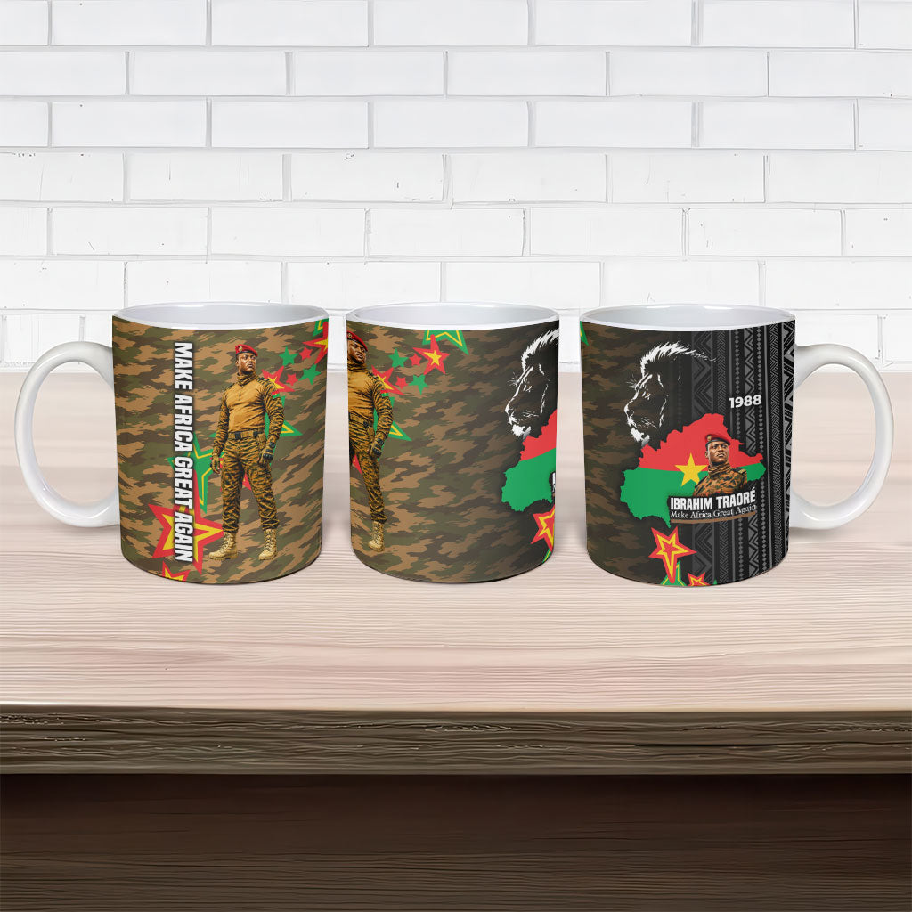 Ibrahim Traore Burkina Faso Make Africa Great Again Ceramic Mug West African Patriotic Military Tribal Patterns
