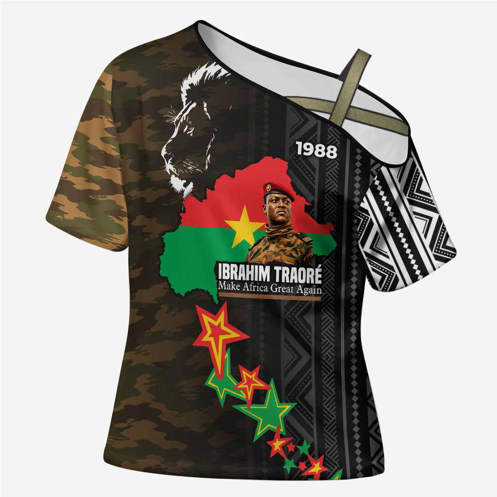 Ibrahim Traore Burkina Faso Make Africa Great Again Cross Shoulder Shirt West African Patriotic Military Tribal Patterns