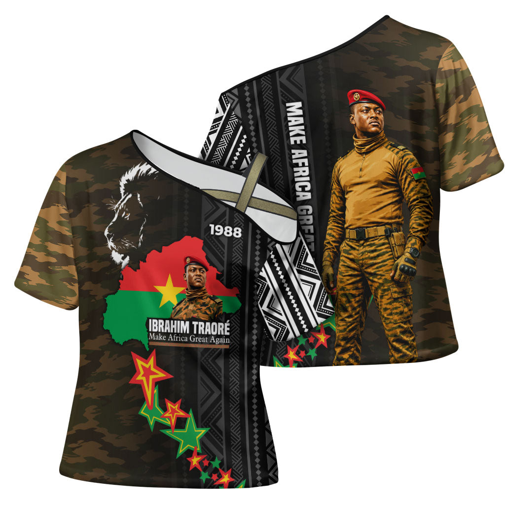 Ibrahim Traore Burkina Faso Make Africa Great Again Cross Shoulder Shirt West African Patriotic Military Tribal Patterns
