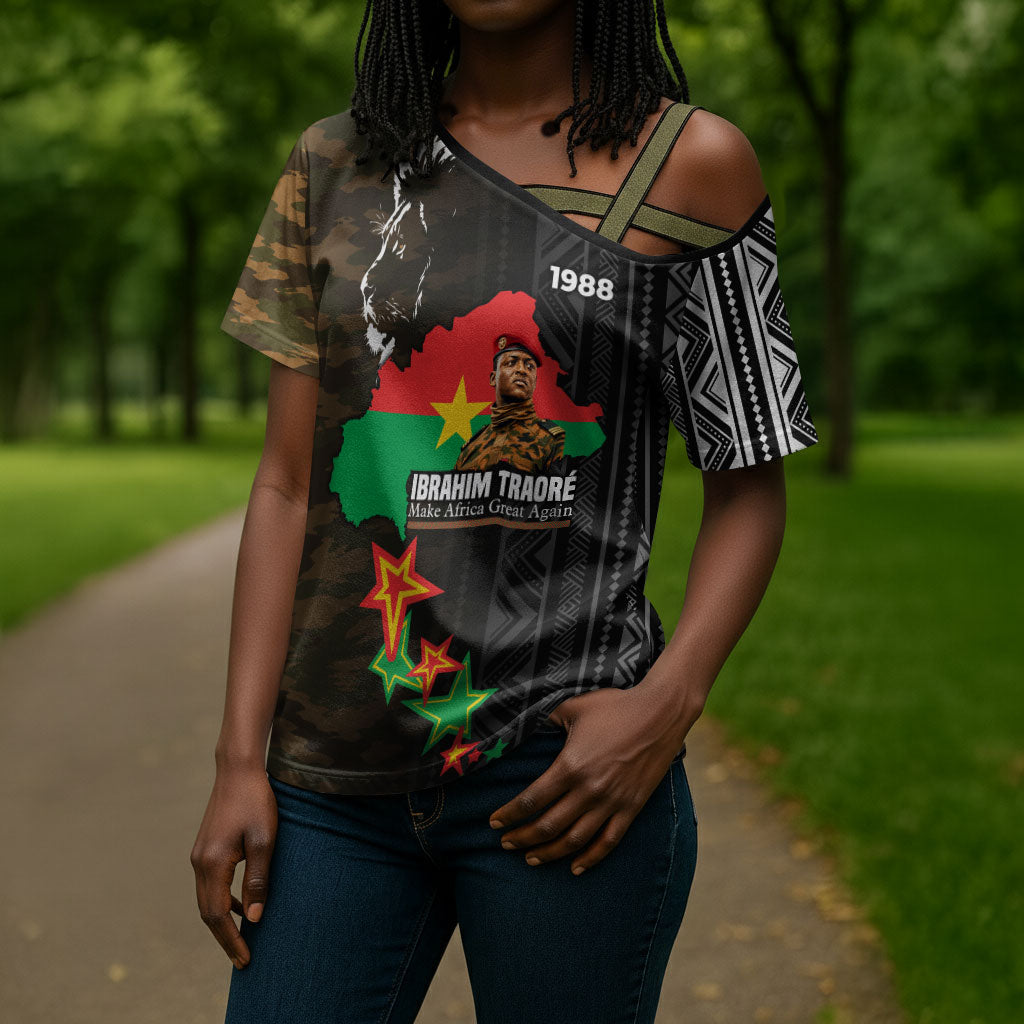 Ibrahim Traore Burkina Faso Make Africa Great Again Cross Shoulder Shirt West African Patriotic Military Tribal Patterns