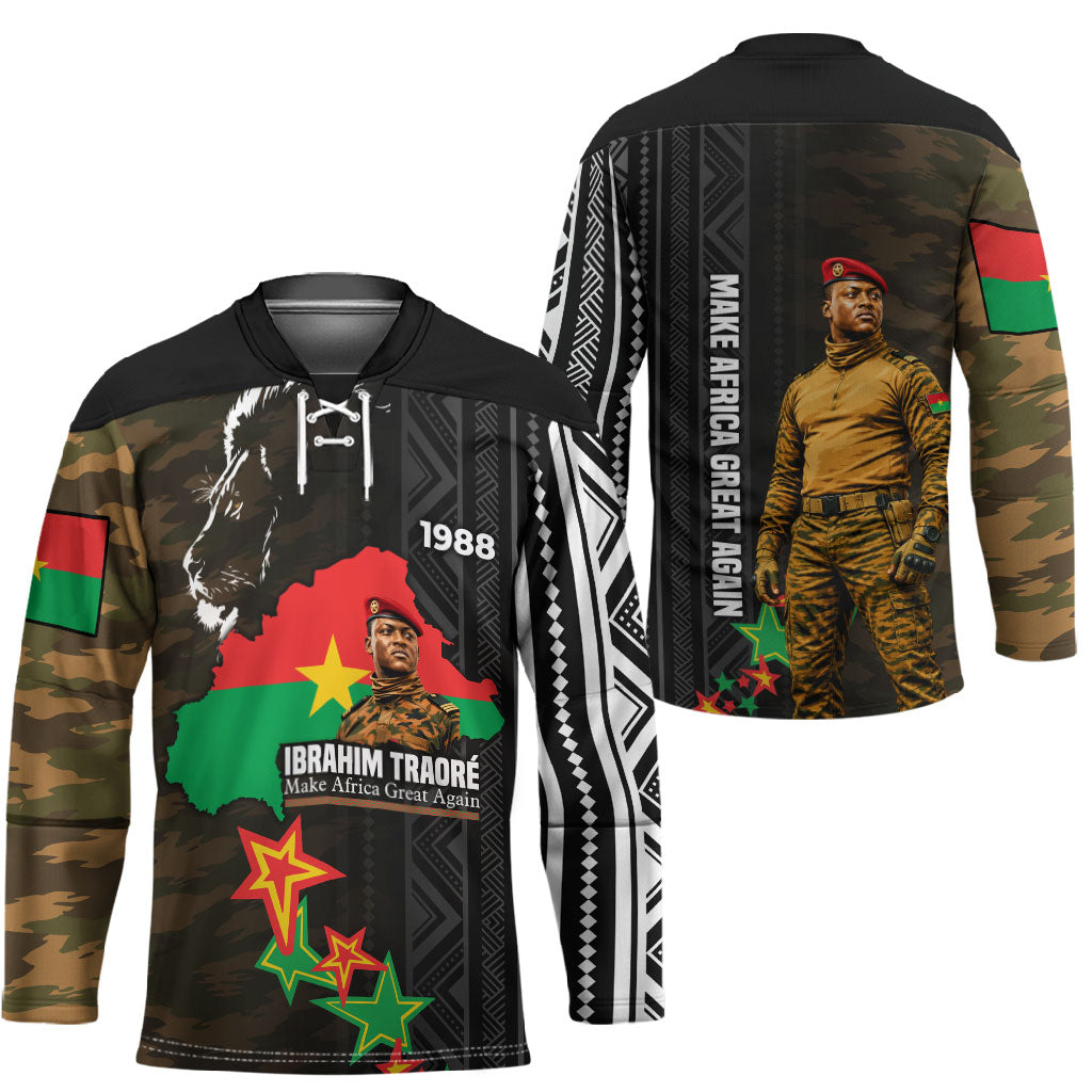 Ibrahim Traore Burkina Faso Make Africa Great Again Hockey Jersey West African Patriotic Military Tribal Patterns