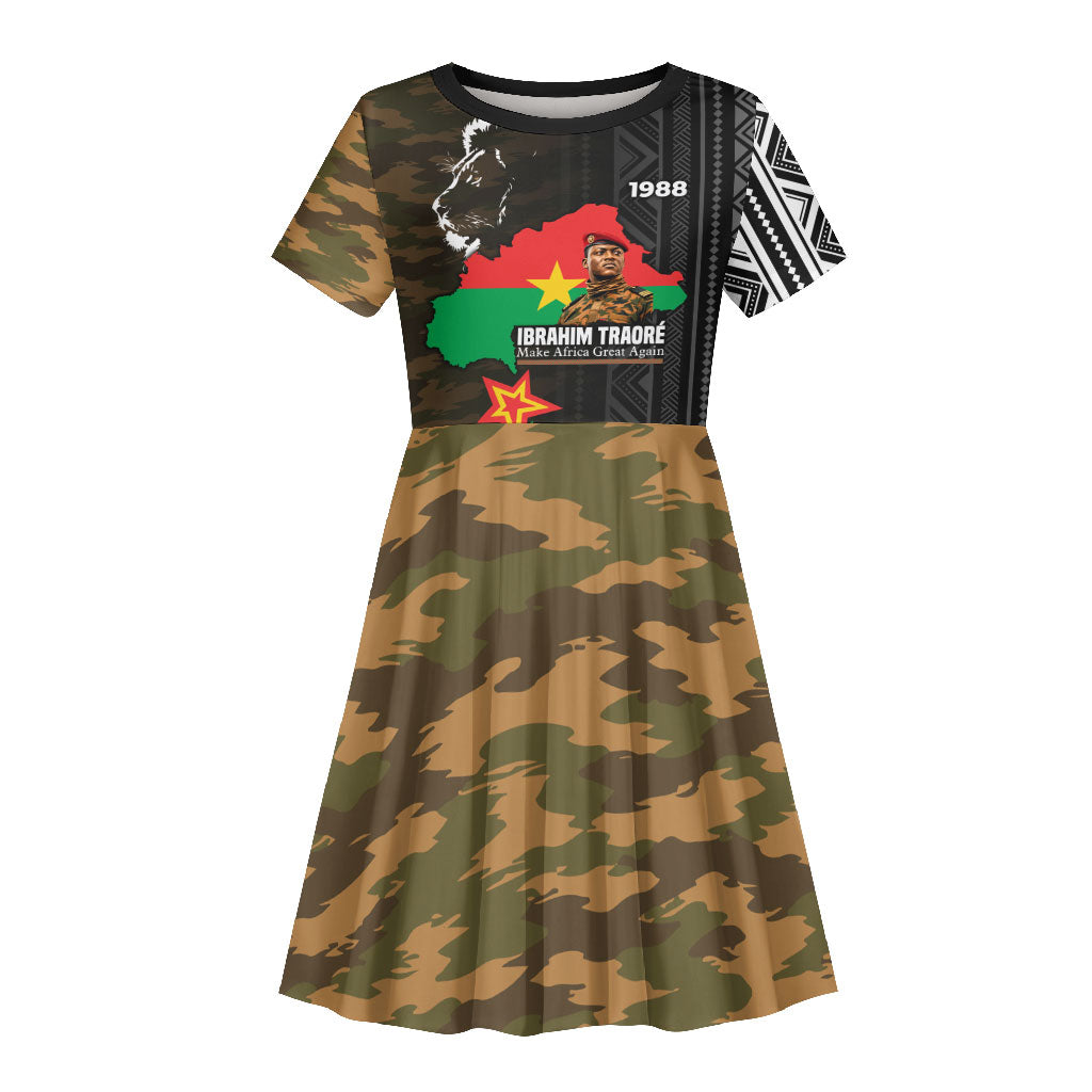 Ibrahim Traore Burkina Faso Make Africa Great Again Kid Short Sleeve Dress West African Patriotic Military Tribal Patterns