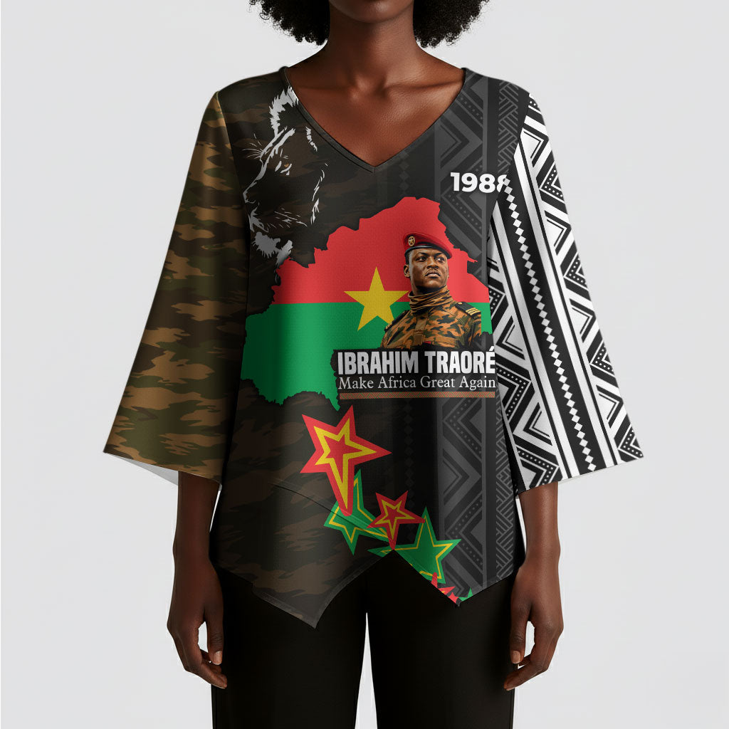 Ibrahim Traore Burkina Faso Make Africa Great Again Kimono Sleeve Blouse West African Patriotic Military Tribal Patterns