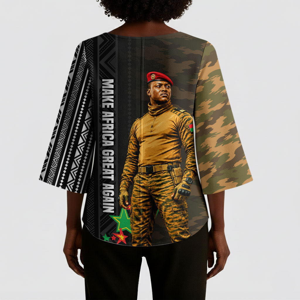 Ibrahim Traore Burkina Faso Make Africa Great Again Kimono Sleeve Blouse West African Patriotic Military Tribal Patterns