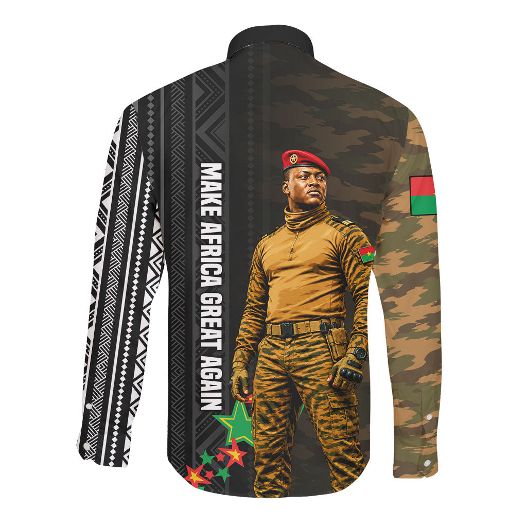 Ibrahim Traore Burkina Faso Make Africa Great Again Long Sleeve Button Shirt West African Patriotic Military Tribal Patterns