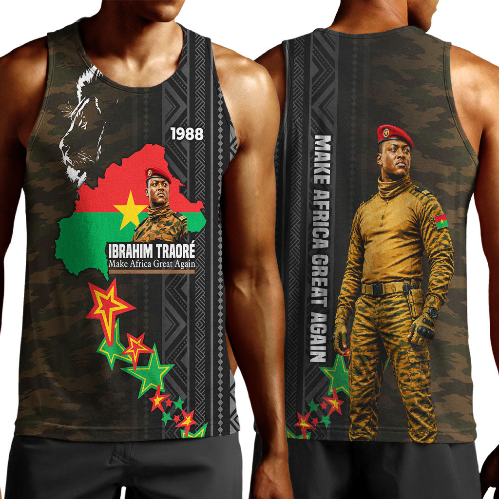 Ibrahim Traore Burkina Faso Make Africa Great Again Men Tank Top West African Patriotic Military Tribal Patterns
