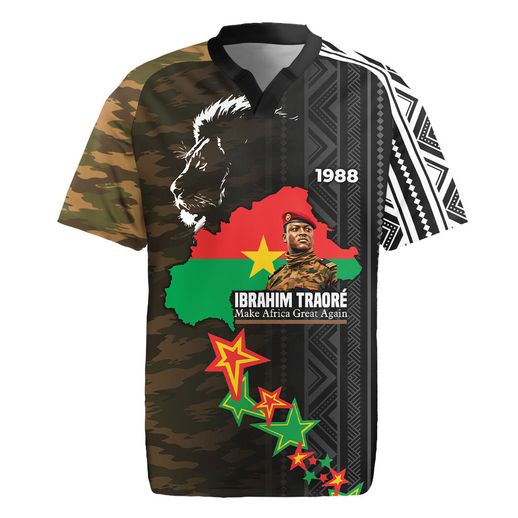 Ibrahim Traore Burkina Faso Make Africa Great Again Rugby Jersey West African Patriotic Military Tribal Patterns