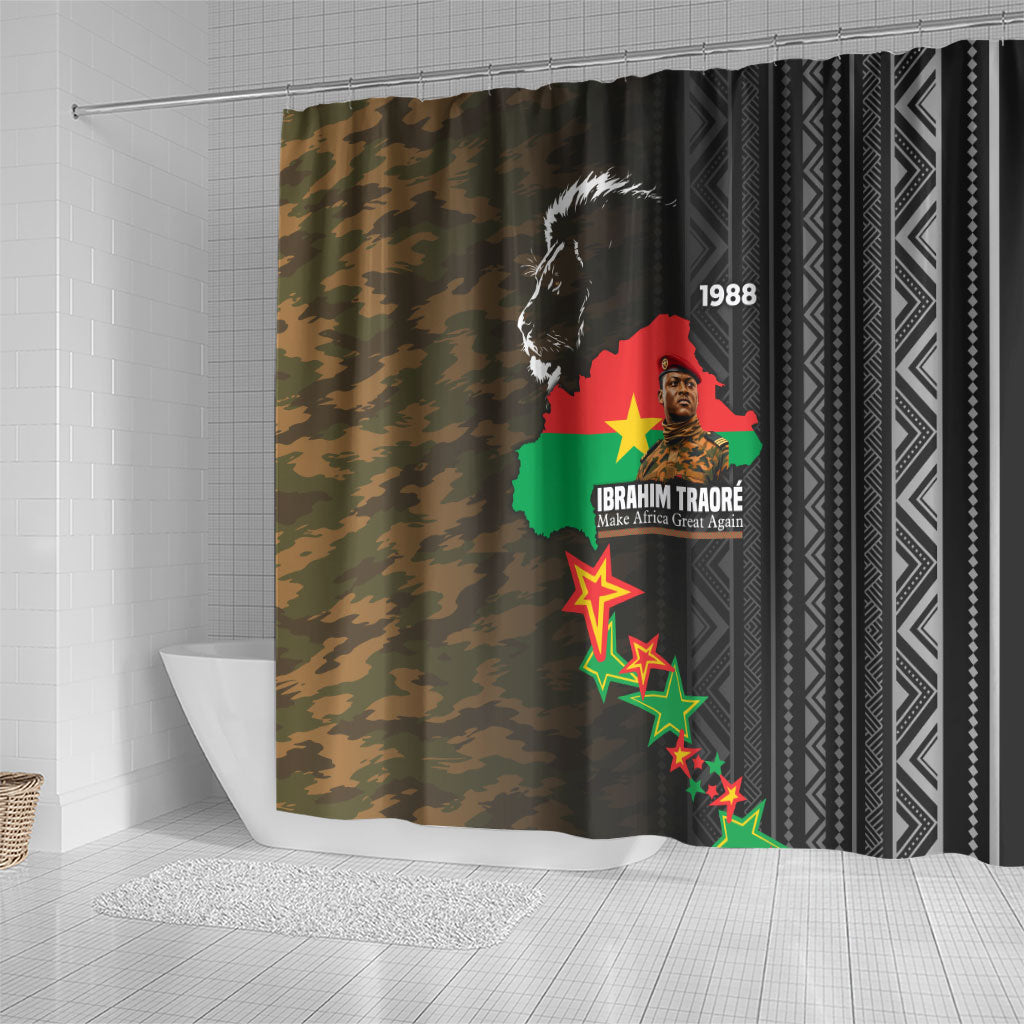 Ibrahim Traore Burkina Faso Make Africa Great Again Shower Curtain West African Patriotic Military Tribal Patterns