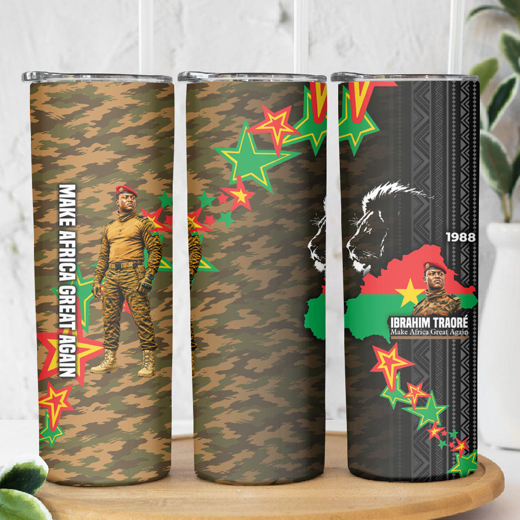 Ibrahim Traore Burkina Faso Make Africa Great Again Skinny Tumbler West African Patriotic Military Tribal Patterns