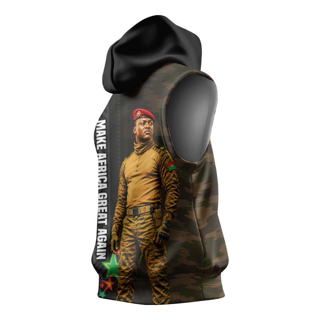 Ibrahim Traore Burkina Faso Make Africa Great Again Sleeveless Hoodie West African Patriotic Military Tribal Patterns