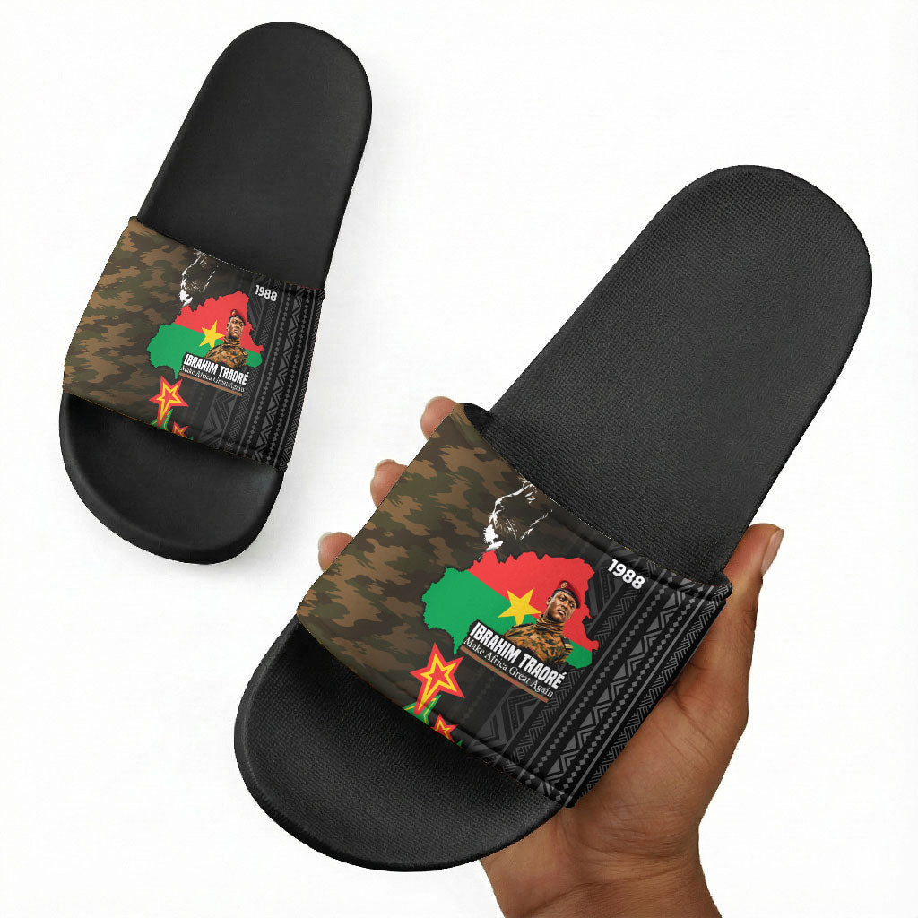 Ibrahim Traore Burkina Faso Make Africa Great Again Slide Sandals West African Patriotic Military Tribal Patterns