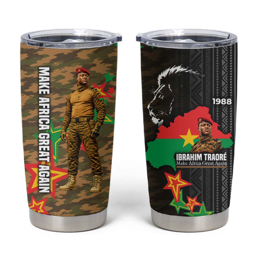 Ibrahim Traore Burkina Faso Make Africa Great Again Tumbler Cup West African Patriotic Military Tribal Patterns