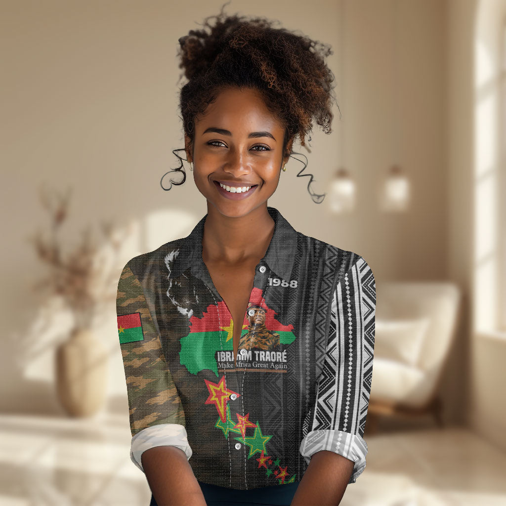Ibrahim Traore Burkina Faso Make Africa Great Again Women Casual Shirt West African Patriotic Military Tribal Patterns