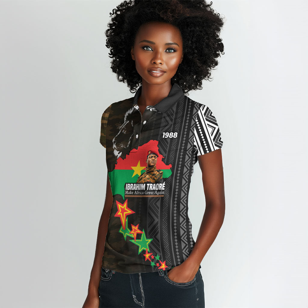 Ibrahim Traore Burkina Faso Make Africa Great Again Women Polo Shirt West African Patriotic Military Tribal Patterns