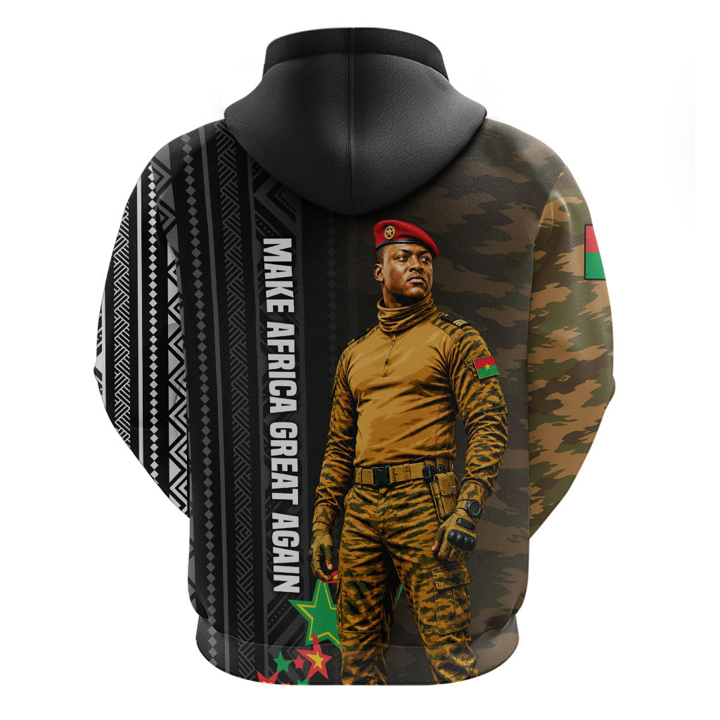 Ibrahim Traore Burkina Faso Make Africa Great Again Zip Hoodie West African Patriotic Military Tribal Patterns