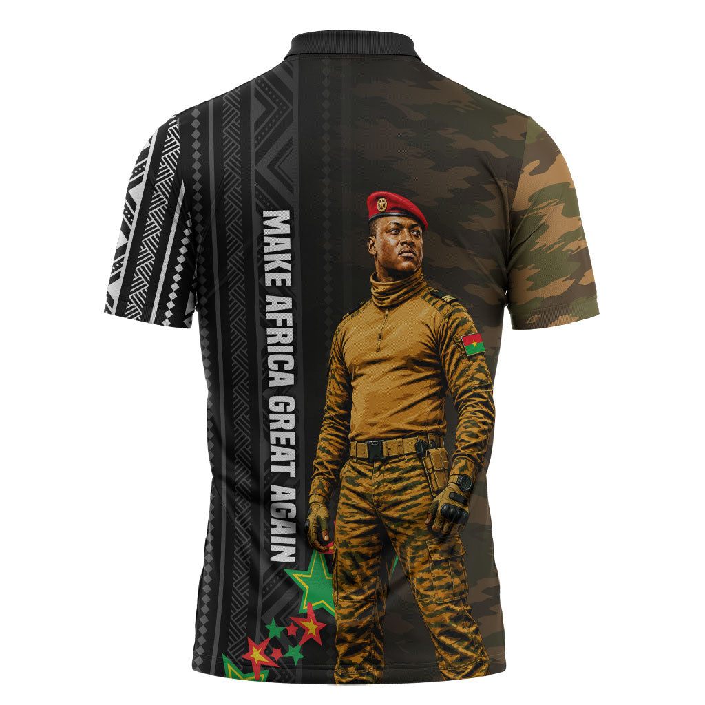 Ibrahim Traore Burkina Faso Make Africa Great Again Zipper Polo Shirt West African Patriotic Military Tribal Patterns