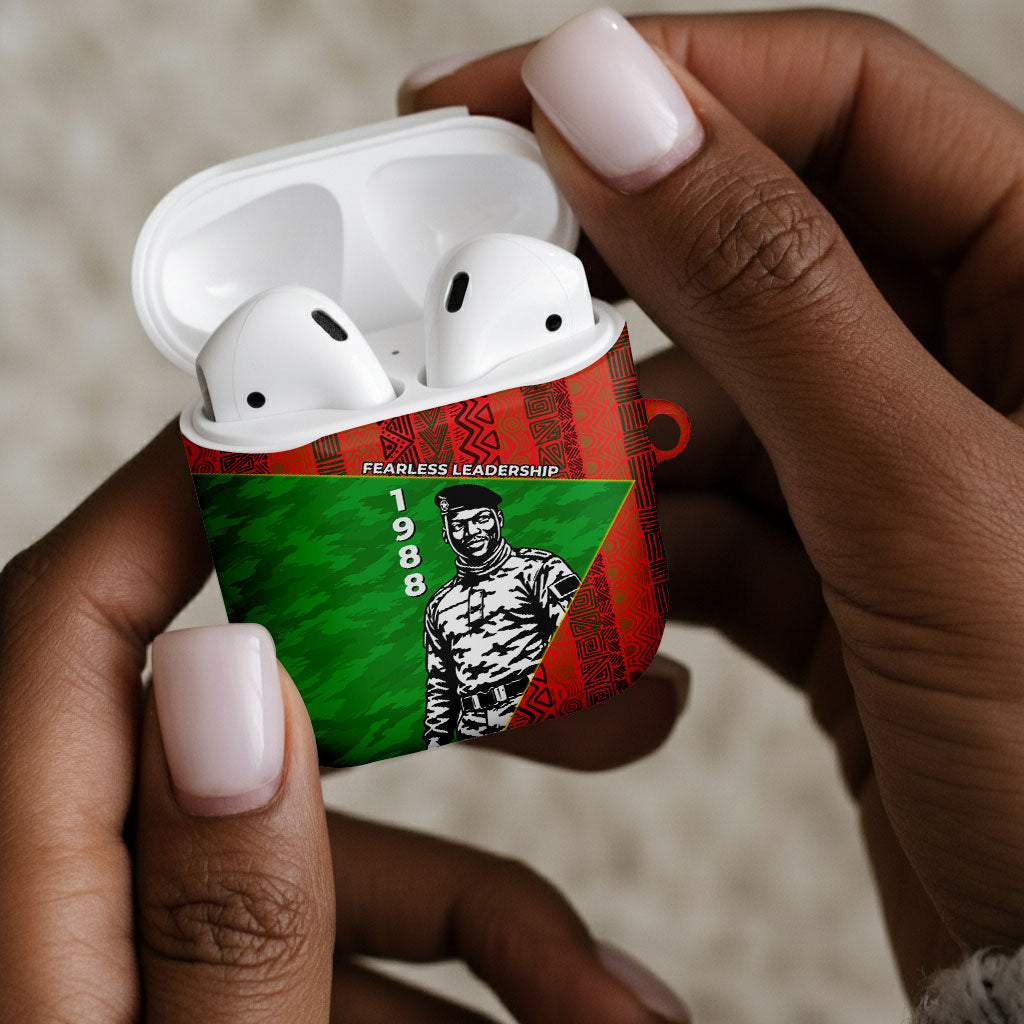 Ibrahim Traore Burkina Faso Fearless Leadership AirPods Case West African Tribal Pattern And Patriotic Camo Art