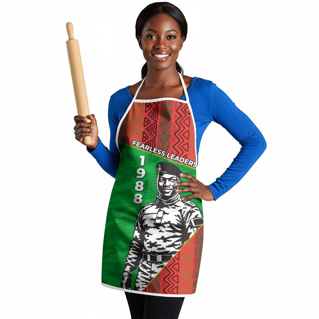 Ibrahim Traore Burkina Faso Fearless Leadership Apron West African Tribal Pattern And Patriotic Camo Art