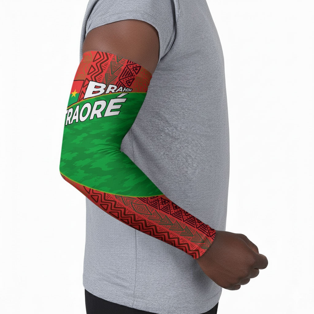 Ibrahim Traore Burkina Faso Fearless Leadership Arm Sleeves West African Tribal Pattern And Patriotic Camo Art