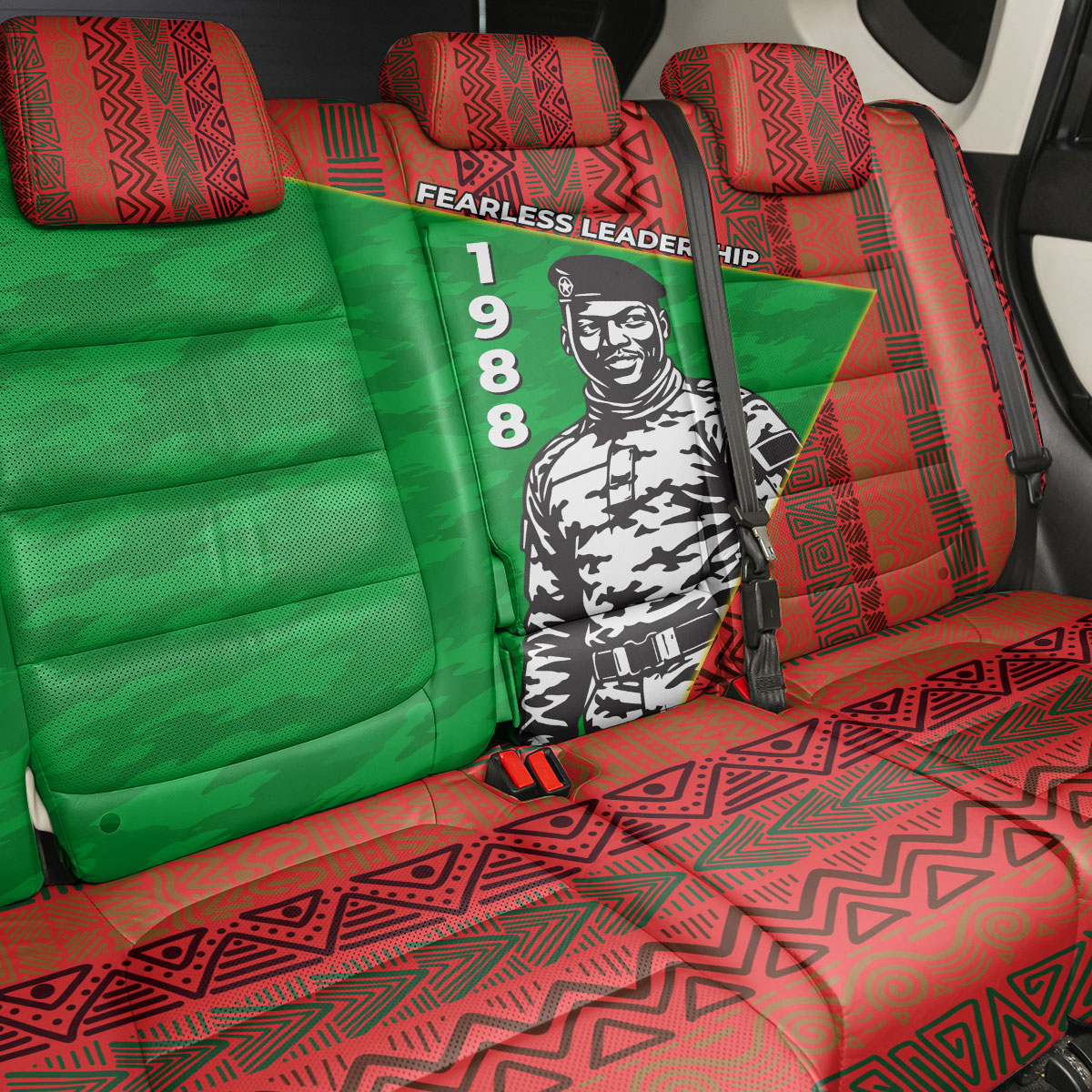 Ibrahim Traore Burkina Faso Fearless Leadership Back Car Seat Cover West African Tribal Pattern And Patriotic Camo Art