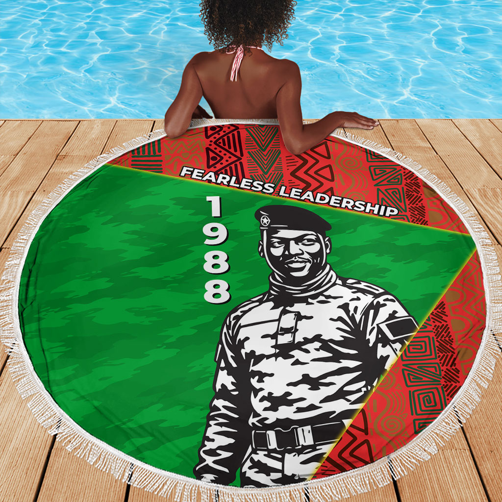 Ibrahim Traore Burkina Faso Fearless Leadership Beach Blanket West African Tribal Pattern And Patriotic Camo Art