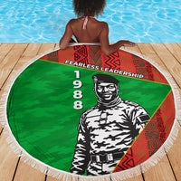 Ibrahim Traore Burkina Faso Fearless Leadership Beach Blanket West African Tribal Pattern And Patriotic Camo Art