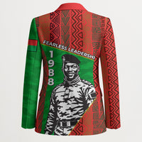 Ibrahim Traore Burkina Faso Fearless Leadership Blazer West African Tribal Pattern And Patriotic Camo Art