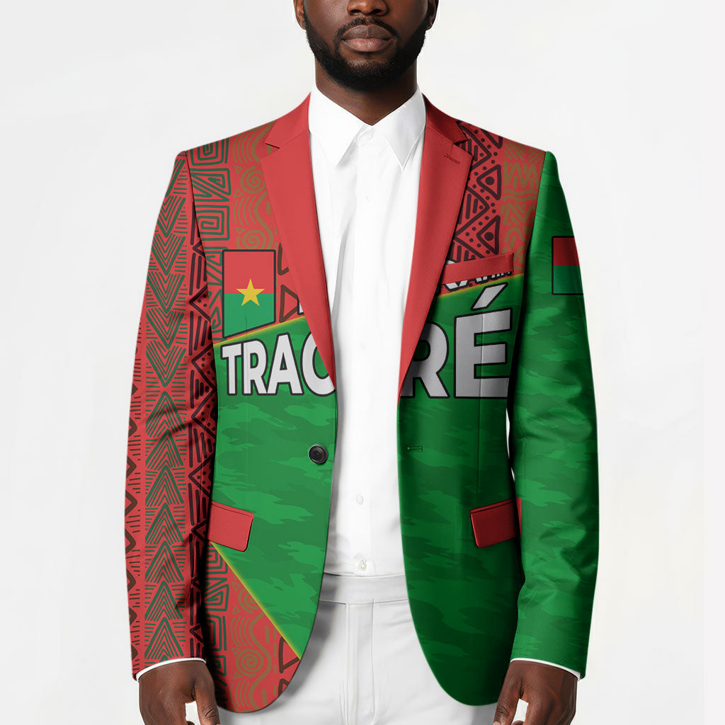 Ibrahim Traore Burkina Faso Fearless Leadership Blazer West African Tribal Pattern And Patriotic Camo Art