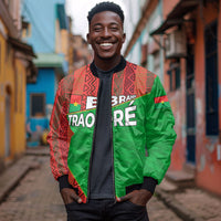 Ibrahim Traore Burkina Faso Fearless Leadership Bomber Jacket West African Tribal Pattern And Patriotic Camo Art
