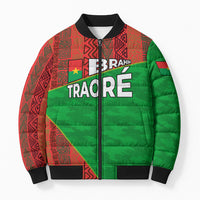 Ibrahim Traore Burkina Faso Fearless Leadership Bomber Puffer Jacket West African Tribal Pattern And Patriotic Camo Art