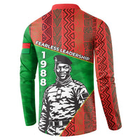 Ibrahim Traore Burkina Faso Fearless Leadership Button Sweatshirt West African Tribal Pattern And Patriotic Camo Art