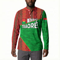 Ibrahim Traore Burkina Faso Fearless Leadership Button Sweatshirt West African Tribal Pattern And Patriotic Camo Art