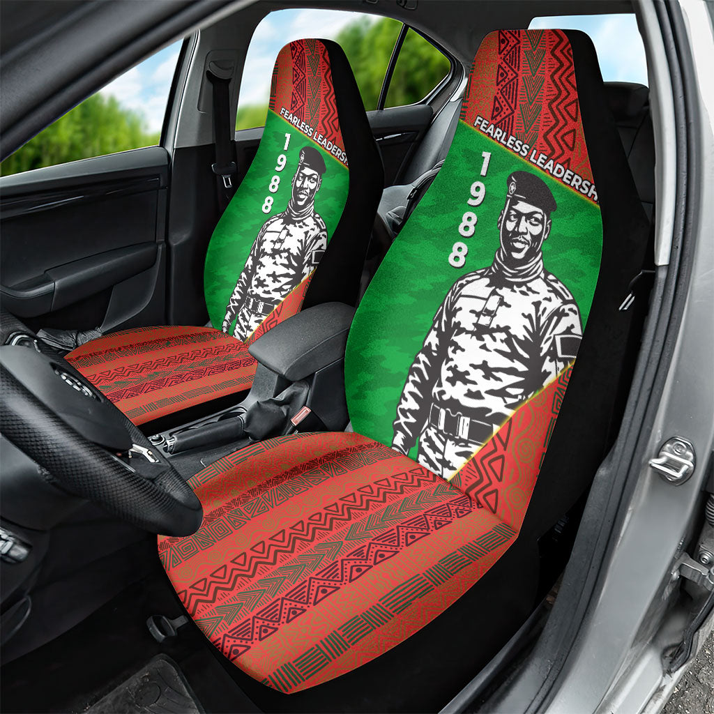 Ibrahim Traore Burkina Faso Fearless Leadership Car Seat Cover West African Tribal Pattern And Patriotic Camo Art