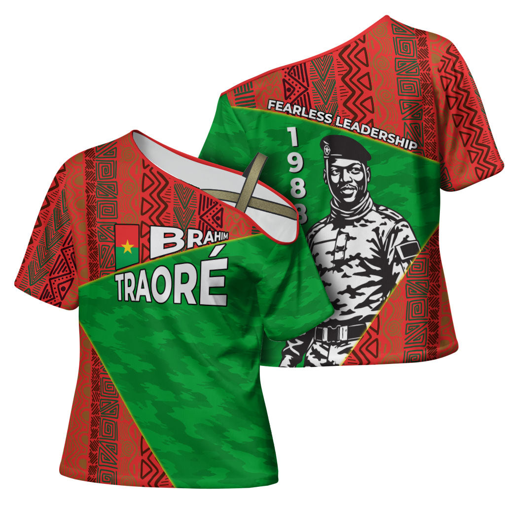 Ibrahim Traore Burkina Faso Fearless Leadership Cross Shoulder Shirt West African Tribal Pattern And Patriotic Camo Art