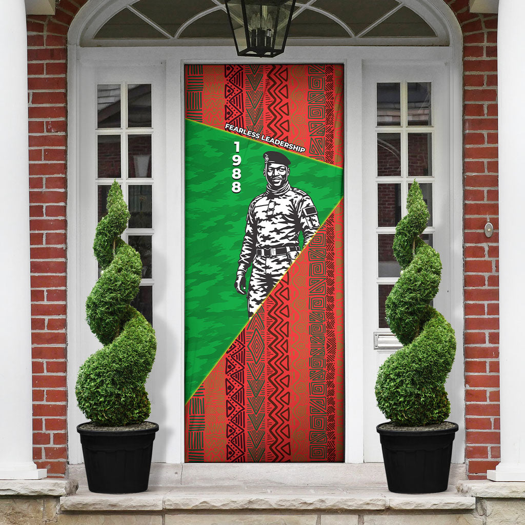 Ibrahim Traore Burkina Faso Fearless Leadership Door Cover West African Tribal Pattern And Patriotic Camo Art