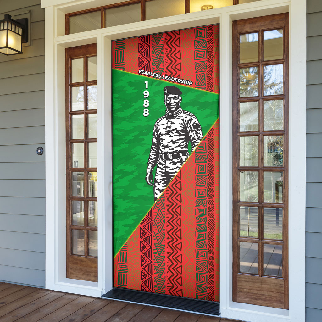 Ibrahim Traore Burkina Faso Fearless Leadership Door Cover West African Tribal Pattern And Patriotic Camo Art