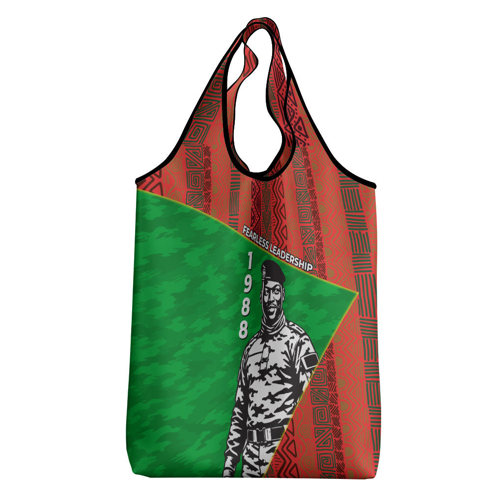 Ibrahim Traore Burkina Faso Fearless Leadership Grocery Bag West African Tribal Pattern And Patriotic Camo Art