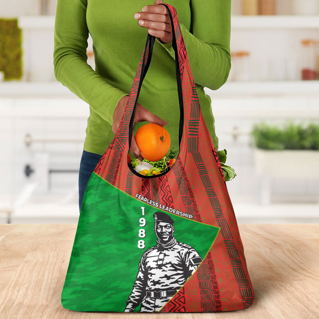 Ibrahim Traore Burkina Faso Fearless Leadership Grocery Bag West African Tribal Pattern And Patriotic Camo Art