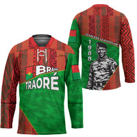 Ibrahim Traore Burkina Faso Fearless Leadership Hockey Jersey West African Tribal Pattern And Patriotic Camo Art