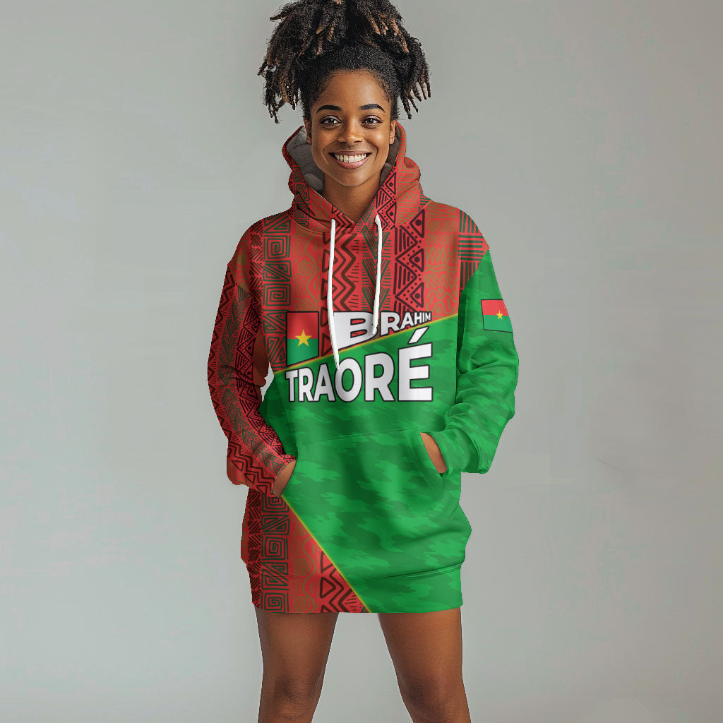 Ibrahim Traore Burkina Faso Fearless Leadership Hoodie Dress West African Tribal Pattern And Patriotic Camo Art