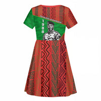 Ibrahim Traore Burkina Faso Fearless Leadership Kid Short Sleeve Dress West African Tribal Pattern And Patriotic Camo Art