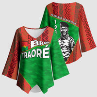 Ibrahim Traore Burkina Faso Fearless Leadership Kimono Sleeve Blouse West African Tribal Pattern And Patriotic Camo Art