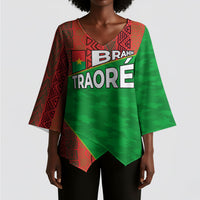 Ibrahim Traore Burkina Faso Fearless Leadership Kimono Sleeve Blouse West African Tribal Pattern And Patriotic Camo Art