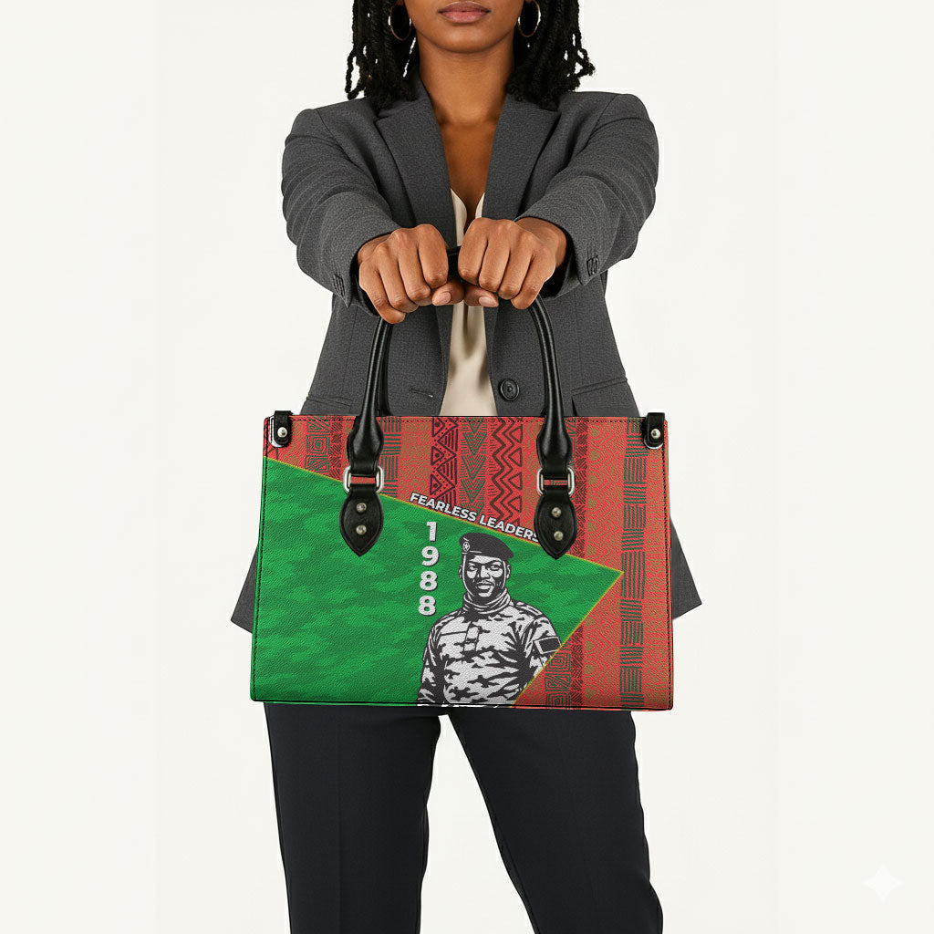 Ibrahim Traore Burkina Faso Fearless Leadership Leather Bag West African Tribal Pattern And Patriotic Camo Art