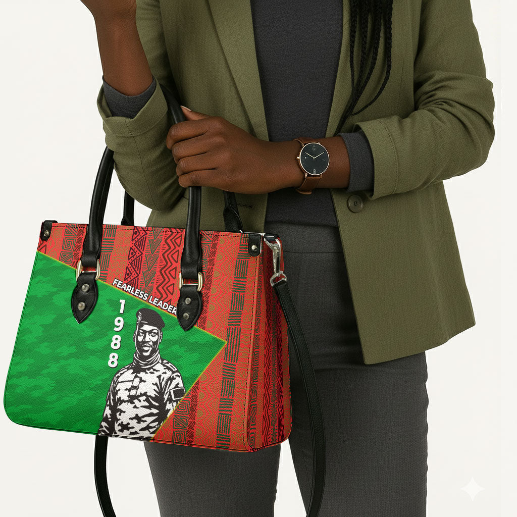 Ibrahim Traore Burkina Faso Fearless Leadership Leather Bag West African Tribal Pattern And Patriotic Camo Art