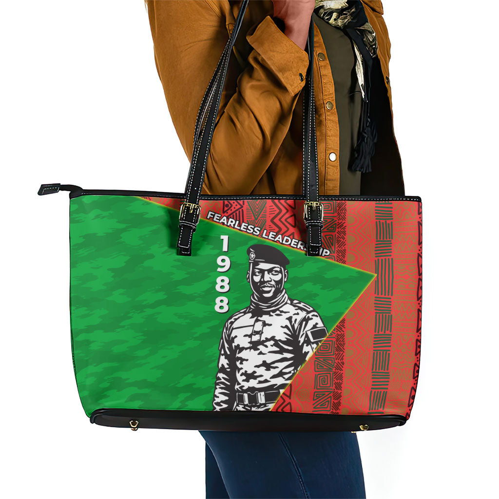 Ibrahim Traore Burkina Faso Fearless Leadership Leather Tote Bag West African Tribal Pattern And Patriotic Camo Art